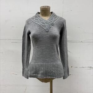 Gray Vintage Crossover Cable-Knit Mock Neck Sweater